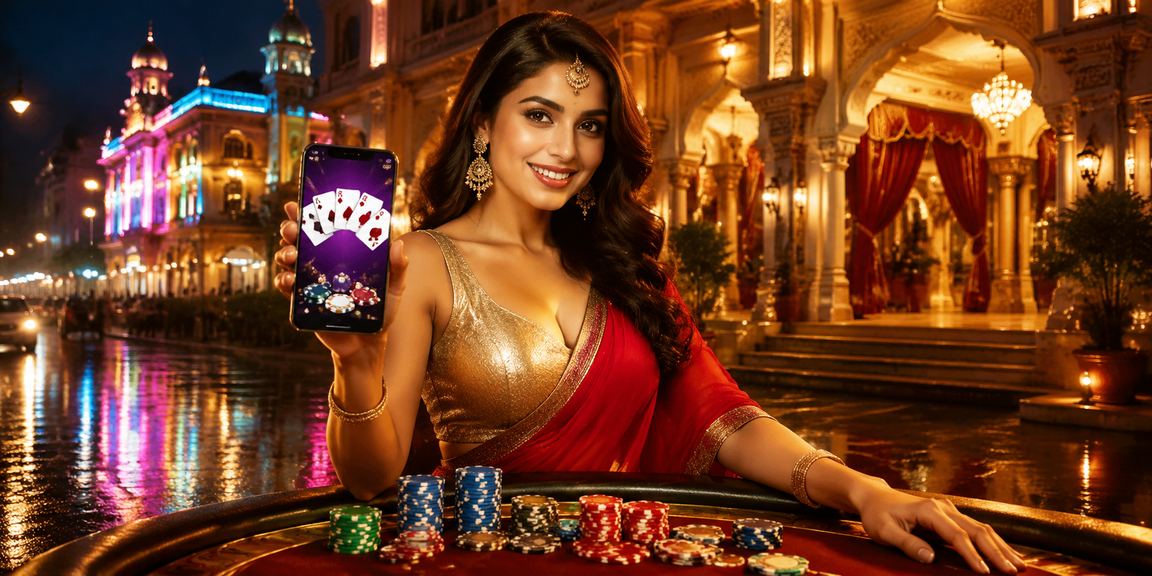 Neon lights over Teen Patti online game interface